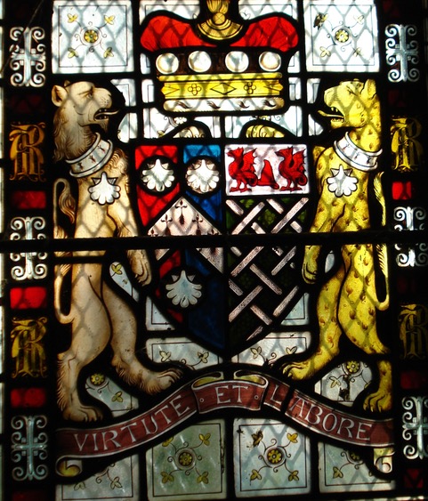 The McClintock Crest as depicted in stained glass in a window at Drumcar Church, County Louth.