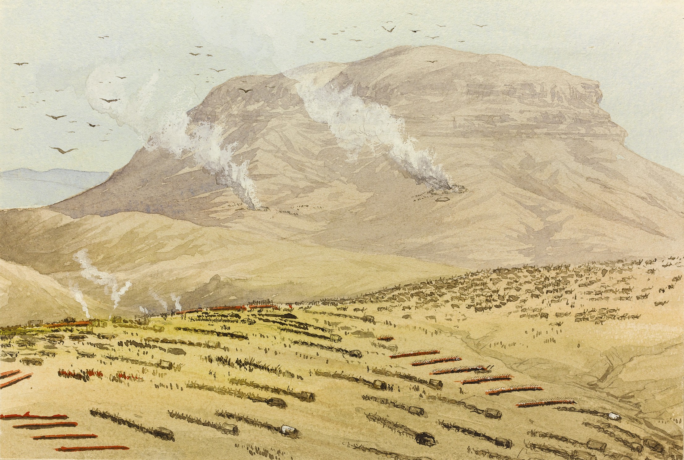 One of William Whitelocke-Lloyd's sketches of the British army preparing to knuckle down against the Zulus.