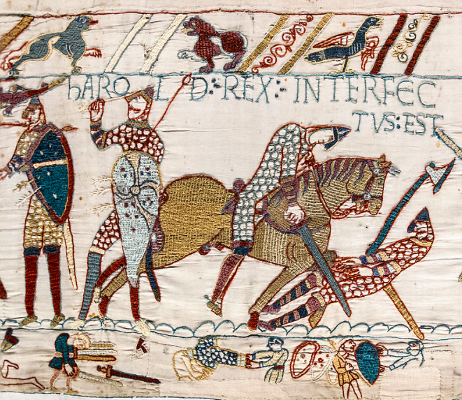 Scene 57 of the Bayeux Tapestry, depicting the death of King Harold at the Battle of Hastings. Was the Baron de St Pierre in action on that momentous day?