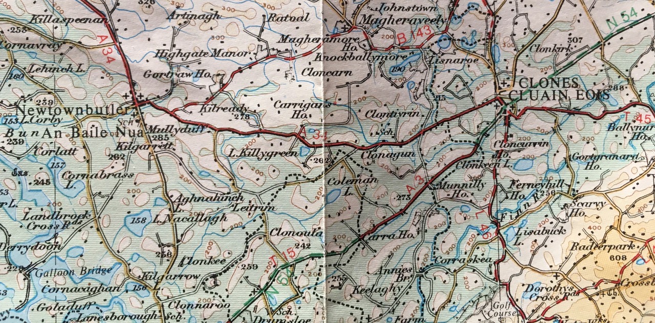 The OS map shows several places connected to the family - Highgate Manor, Knockballymore, Clontivrin, Galloon - but there is curiously no record of Bishopscourt. 