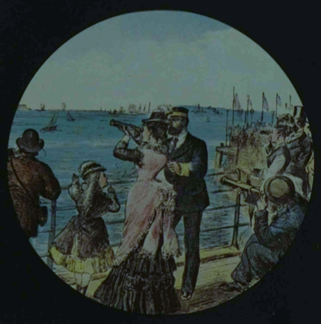 Lady Franklin waits in vain for her husband's return. The child by her side is probably his daughter by a previous marriage.  Illustrated London News, 2 November 1977.