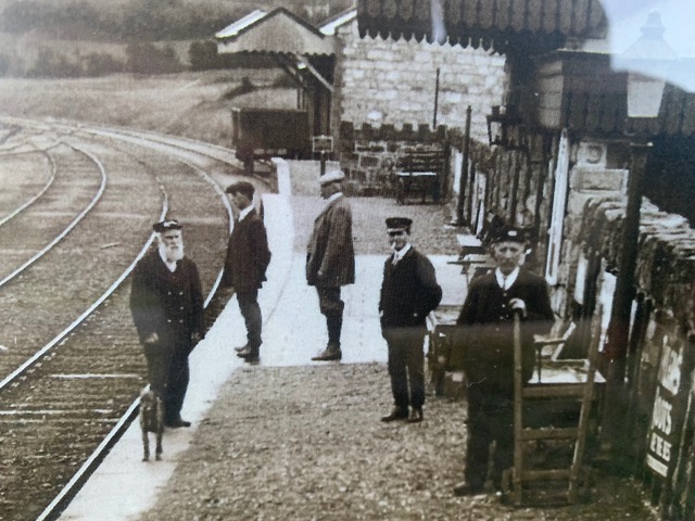 Scene from Rathvilly railway station, undated. It has been proposed that the man in the white cap is Rathdonnell. 