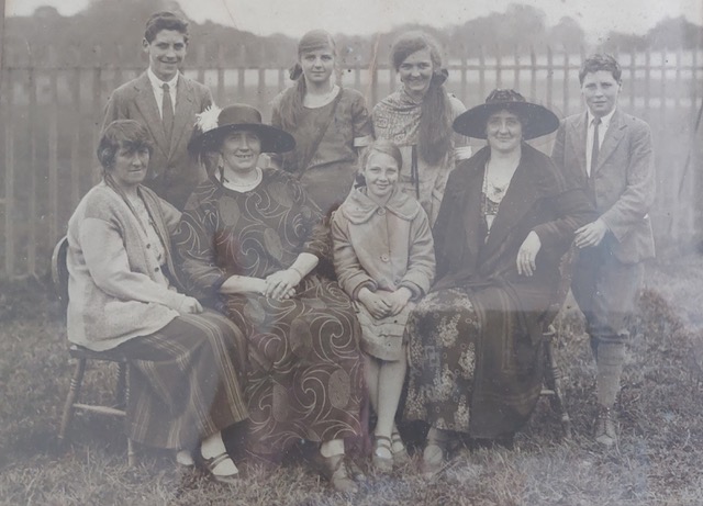 A Lawlor-Keely family gathering at the opening day at Naas Racecourse on 19 June 1924.

Standing (l to r): Jim Lawlor (Bridget’s son), Dorothy Whiteside (Bunty Power), Marjorie Whiteside (Byrne) and Tom Lawlor (Bridget’s son).

Front Row (l to r): Ellen (Nelly), Bridget (Mrs Lawlor), Ellinor (Nell) Whiteside and Catherine Whiteside.

Nelly, Bridget and Catherine were the Keely sisters.