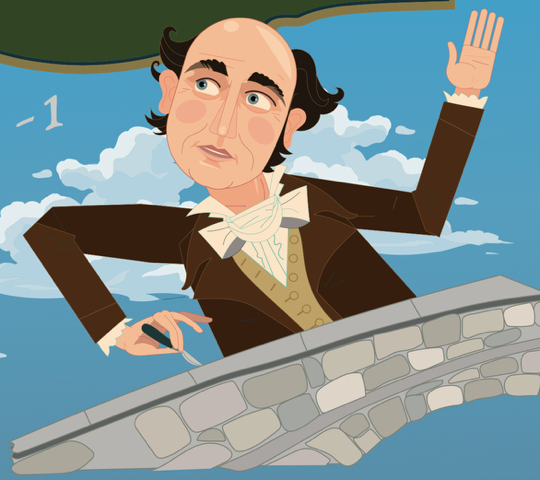 Sir William Rowan Hamilton etches his famous formula. Illustration: Derry Dillon.