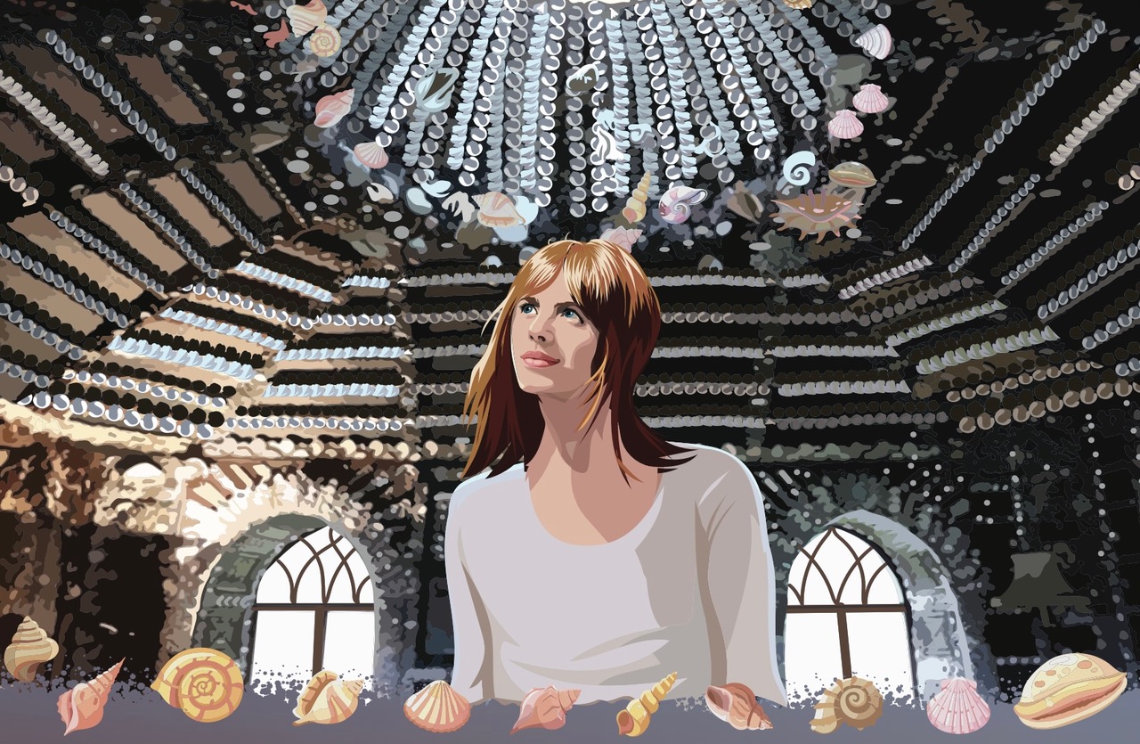 Marianne Faithfull in the Shell Cottage. Illustration: Derry Dillon. 