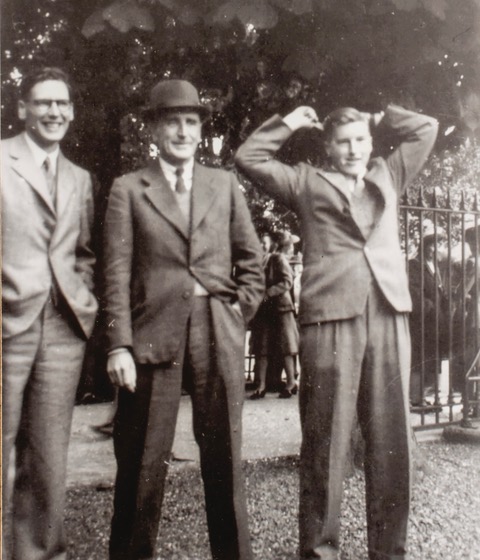Peter Prentice, Ernst Prentice and Cecil Prentice (son of Ernst), possibly St Stephens green (railings in the background) not long before Ernest died