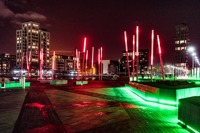 Martha Schwartz’s iconic lighting on Grand Canal Sqaure.